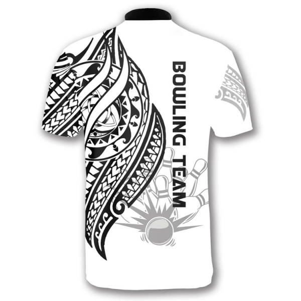 White Tribal Custom Bowling Jerseys for Men, Custom Name Team Bowling Shirt