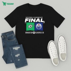 Dallas Stars Vs. Edmonton Oilers Stanley Cup Playoffs 2025 Western Conference Finals Matchup Center Ice T-Shirt