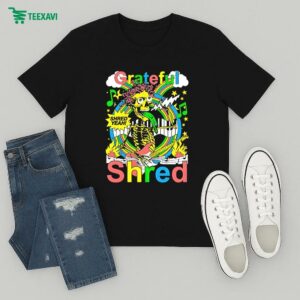 Grateful Shred Shred Yeah! Skeleton Guitar Rainbow T-Shirt