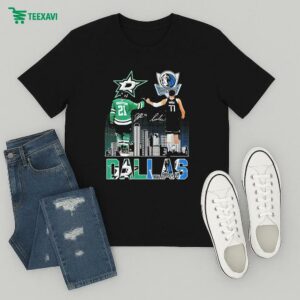 Jason Robertson X Luka Doncic Dallas Stars X Dallas Mavericks Skyline Signatures T-Shirt