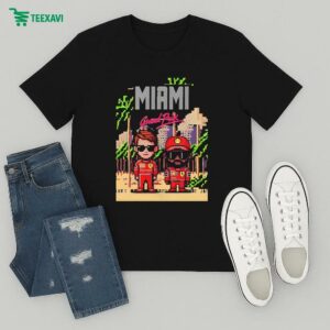Lewis Hamilton And Charles Leclerc La Gazzetta Ferrari Team Pixel Style Race Week F1 Miami Grand Prix 2025 T-Shirt