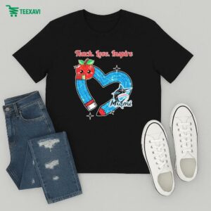 Miami Marlins Teach Love Inspire Apple Heart T-Shirt