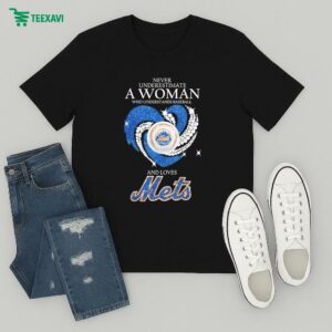Never Underestimate A Woman Who Understands Baseball And Loves New York Mets Diamond Heart T-Shirt
