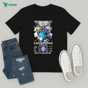 Official Internazionale Milano Champions League Road To Munich 2025 Signatures T-Shirt