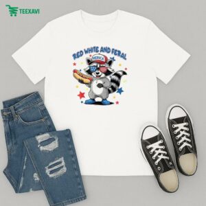 Official Red White And Feral 4th Of July Raccoon Hot Dog America T-Shirt