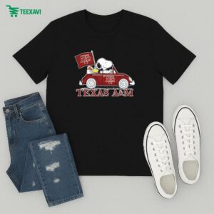 Official Snoopy And Woodstock The Peanuts Driving Car Texas A&m Aggies T-Shirt
