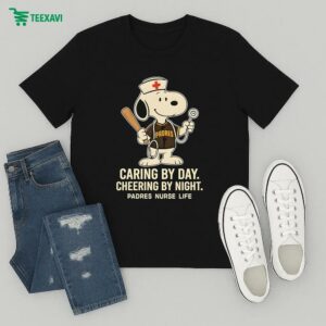 Official Snoopy San Diego Padres Caring By Day Cheering By Night Nurse Life T-Shirt