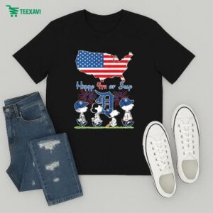 Official Snoopy The Peanuts Detroit Tigers Happy 4th Of July American Map Flag T-Shirt