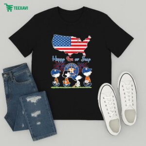 Official Snoopy The Peanuts Houston Astros Happy 4th Of July American Flag T-Shirt