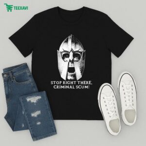 Official Stop Right There Criminal Scum Helmet Threat Llama T-Shirt