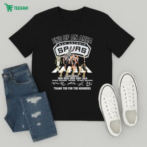 Oficial San Antonio Spurs End Of An Era Championships 1999 2003 2005 2007 2014 Thank You For The Memories Road Abbey Signatures T-Shirt