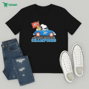 Snoopy And Woodstock The Peanuts Driving Car National Basketball Association 2024 2025 Champions Trophy T-Shirt