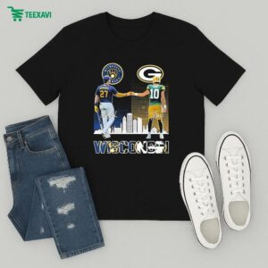 Willy Adames And Jordan Love Milwaukee Brewers X Green Bay Packers Wisconsin Skyline Signatures T-Shirt