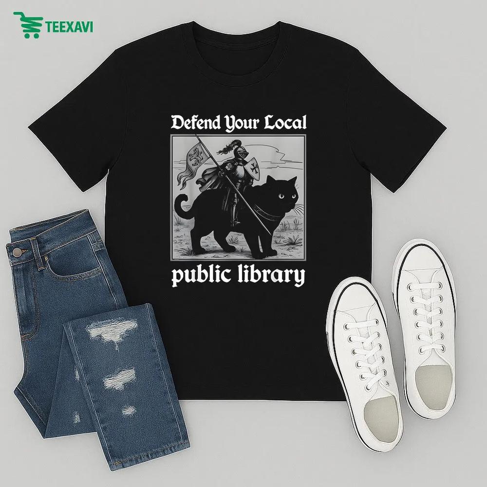 Defend Your Local Public Library Knight Cat – T-shirt Defend Your Local Public Library Knight Cat – T-shirt