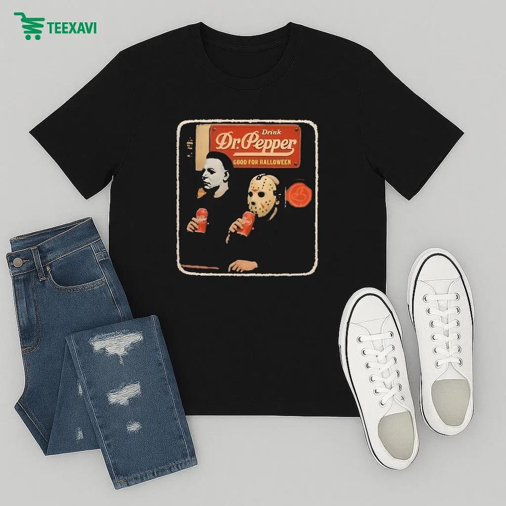 Michael Myers And Jason Voorhees Dr Pepper Drink Scary Movie Halloween – T-shirt Michael Myers And Jason Voorhees Dr Pepper Drink Scary Movie Halloween – T-shirt